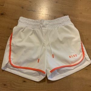 NIKE White and Orange Mesh Shorts